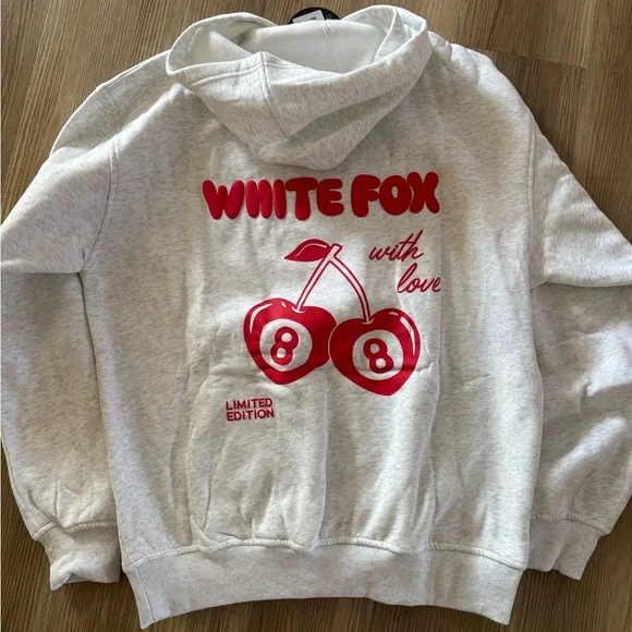 White Fox Gray Sweatshirt with Red Logo- limited edition size S/M NWT - Picture 2 of 2